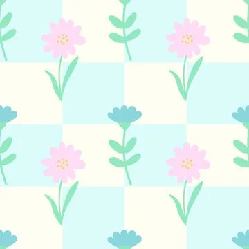 Spring flowers seamless pattern on geometric background. Fresh modern floral  Stock Illustration