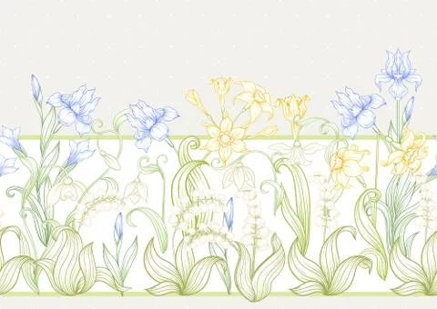 Spring flowers seamless pattern. Illustrazione stock