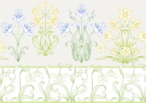 Spring flowers seamless pattern. Illustrazione stock