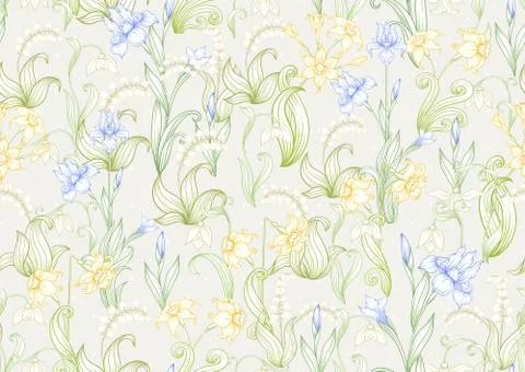 Spring flowers seamless pattern. Stock Illustration