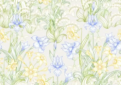 Spring flowers seamless pattern. Illustrazione stock