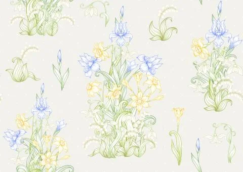 Spring flowers seamless pattern. Stock Illustration