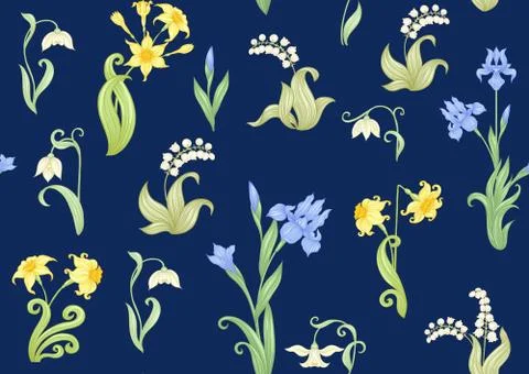 Spring flowers seamless pattern. Stock Illustration