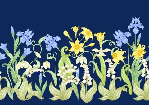 Spring flowers seamless pattern. Illustrazione stock