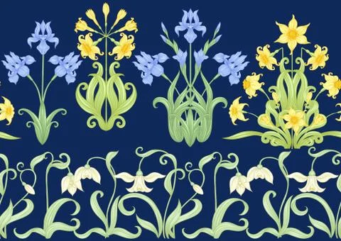 Spring flowers seamless pattern. Illustrazione stock