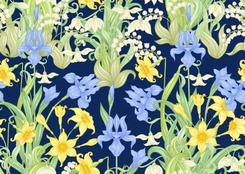 Spring flowers seamless pattern. Stock Illustration
