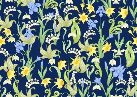 Spring flowers seamless pattern. Illustrazione stock