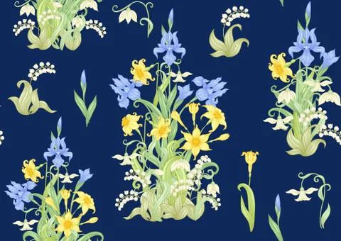 Spring flowers seamless pattern. Stock Illustration