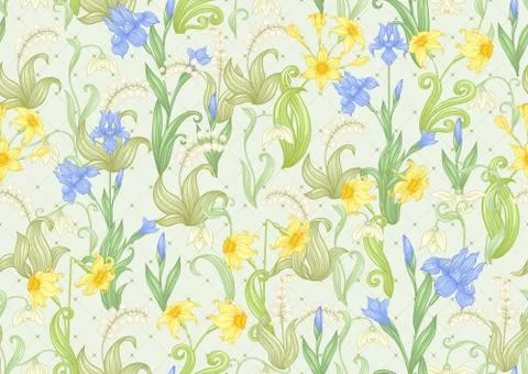 Spring flowers seamless pattern Stock Illustration