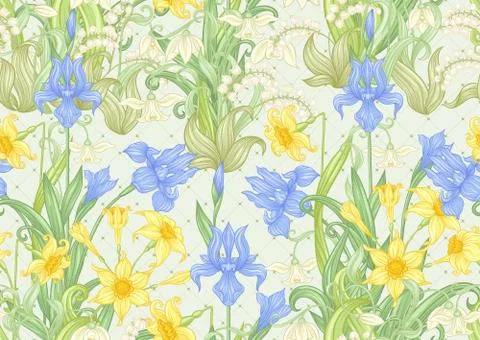 Spring flowers seamless pattern Stock Illustration