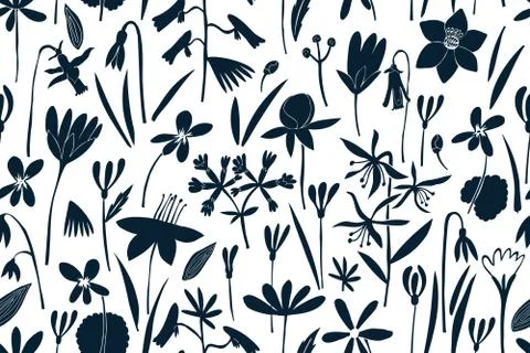 Spring flowers seamless vector pattern. Scandinavian style print. Hand drawn  Stock Illustration
