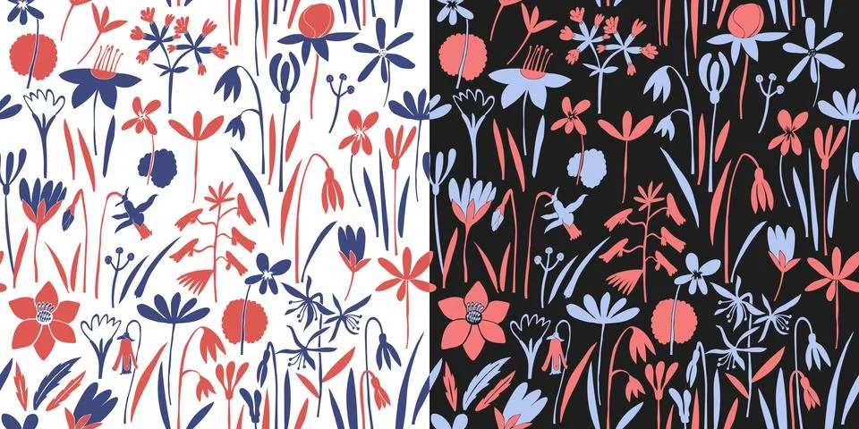 Spring flowers seamless vector pattern. Scandinavian style print. Hand drawn  Stock Illustration
