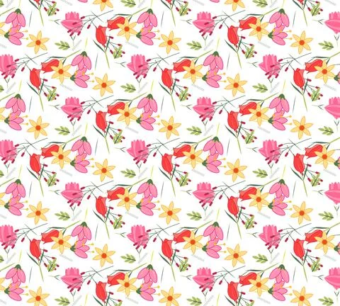 Spring flowers seamless vector pattern vector illustration on a white backgro Stock Illustration
