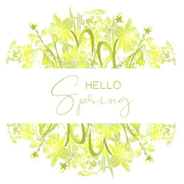 Spring flowers, stripe banner with abstract watercolor Stock Illustration
