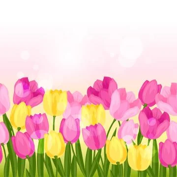Spring flowers tulips seamless pattern horizontal border 스톡 일러스트