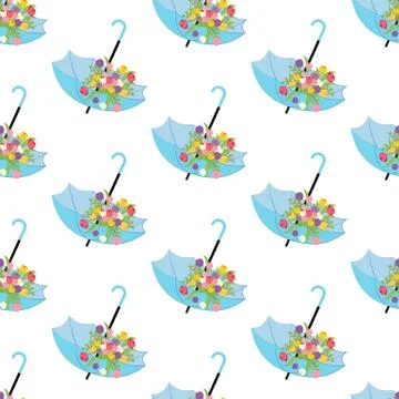 Spring flowers in umbrella seamless pattern Illustration