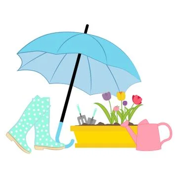Spring flowers under umbrella Illustration