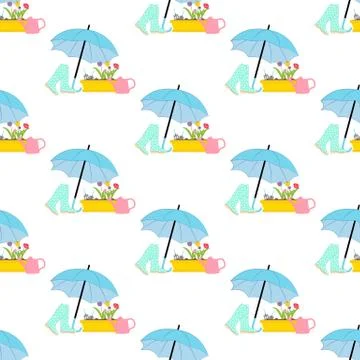 Spring flowers under umbrella seamless pattern Illustration