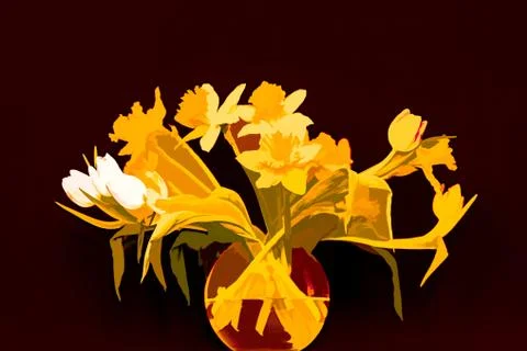 Spring flowers in a vase in front of red wall Stock Photos