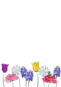 Spring Flowers on White Background, Space for Text Above Stock Illustration