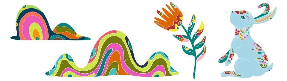 Spring folk art set. Vector elements. Easter motifs, holidays, weekends Illustrazione stock