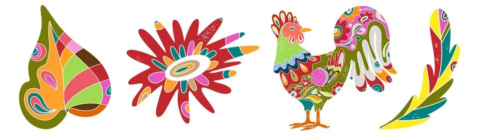 Spring folk art set. Vector elements. Easter motifs, holidays, weekends Stockillustratie