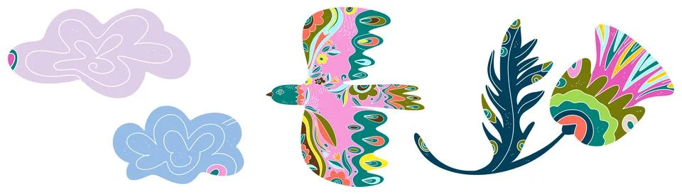 Spring folk art set. Vector elements. Easter motifs, holidays, weekends Illustrazione stock