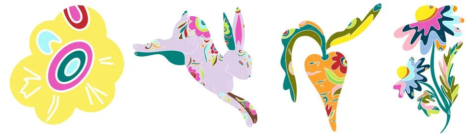 Spring folk art set. Vector elements. Easter motifs, holidays, weekends Stock Illustration