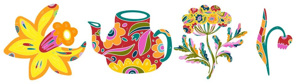 Spring folk art set. Vector elements. Easter motifs, holidays, weekends イラスト素材