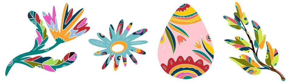 Spring folk art set. Vector elements. Easter motifs, holidays, weekends Illustrazione stock