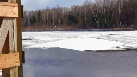 Spring, forest, and ice on the river 04 Stock Footage 250511444
