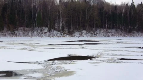 Spring, forest, and ice on the river 06 Stock Footage 250511533