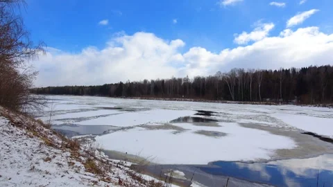 Spring, forest, and ice on the river 07 Stock Footage 250511562