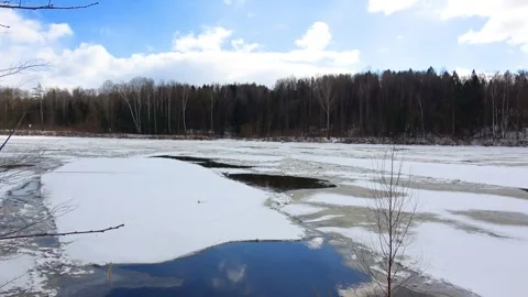 Spring, forest, and ice on the river 08 Stock Footage 250511637