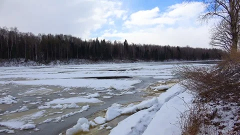 Spring, forest, and ice on the river 17 Stock Footage 250511963