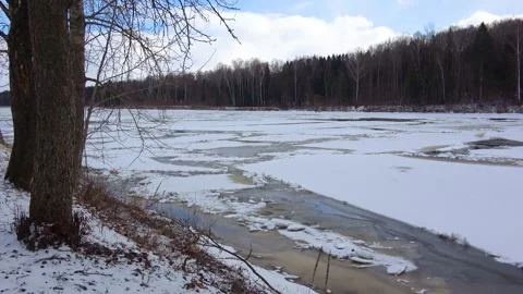 Spring, forest, and ice on the river 20 Stock Footage 250512068