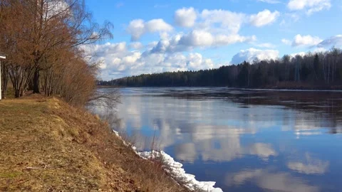 Spring, forest, and ice on the river 32 Stock Footage 250512281