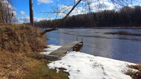 Spring, forest, and ice on the river 49 Stock Footage 250512675