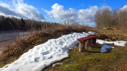 Spring, forest, and ice on the river 51 Stock Footage 250512713