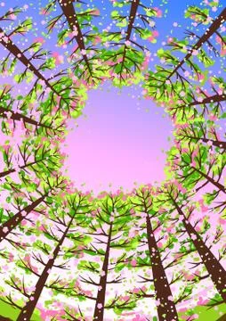 Spring forest background with stylized trees. Stock Illustration