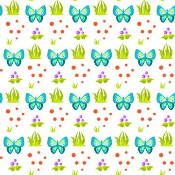 Spring forest butterfly and grass sheaf pattern Stock Illustration