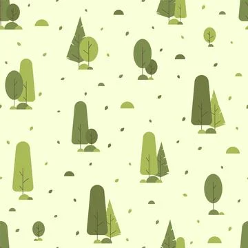 Spring forest with green foliage seamless pattern. Summer parkland landscap.. Stock Illustration