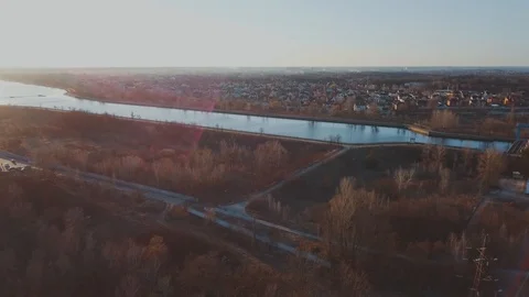 Spring forest with icy river on background. Sunset in Vyshgorod Stock Footage 104428208