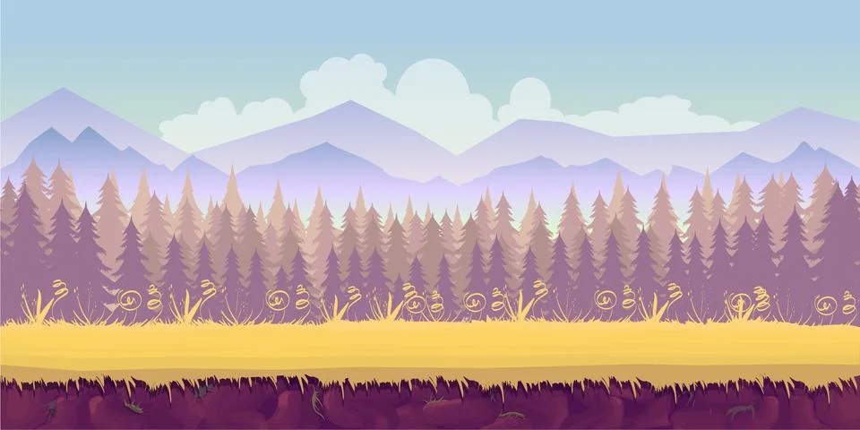 Spring forest landscape, never ending vector nature background with separated Stock Illustration