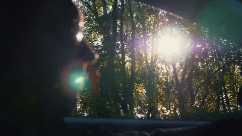 Spring forest landscape, from the side window of a car while driving. Slow Stock Footage 91929791