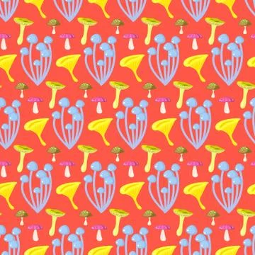 Spring forest mushroom seamless pattern Illustrazione stock