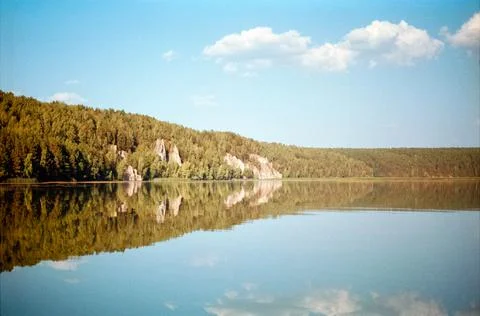 Spring forest river flow landscape Stock Photos