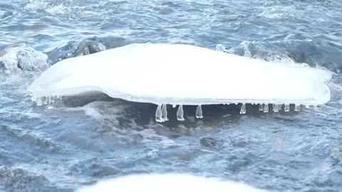 Spring forest river. Melting ice on the river, white snow on the river banks Stock Footage 125291270