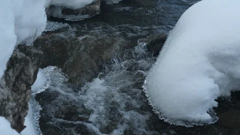 Spring forest river. Melting ice on the river, white snow on the river banks Stock Footage 125293365
