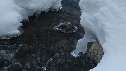 Spring forest river. Melting ice on the river, white snow on the river banks Stock Footage 125293657